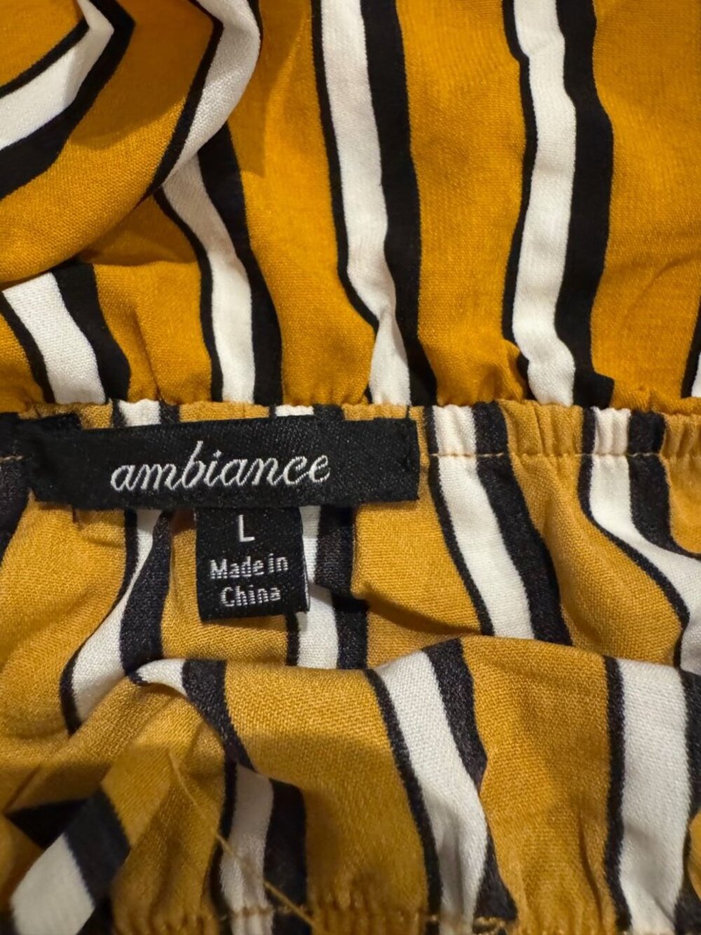 Yellow & Black Striped Jumpsuit With Ruffle Neckline & Adjustable Straps - Picture 7 of 7